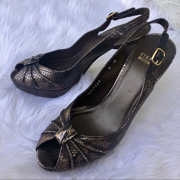 Stuart Weitzman Snakeskin Peep Toe Heels - Picture 2 of 8